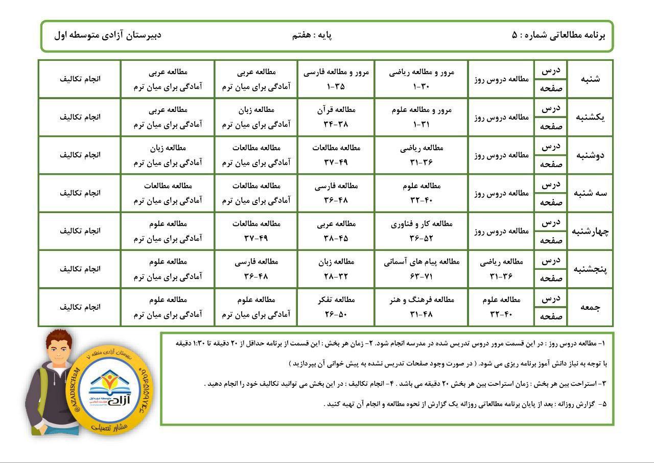 برنامه مطالعاتی دانش آموزان